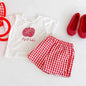Baby Girl 2‑Piece Fruit Print T‑Shirt & Plaid Shorts Outfit