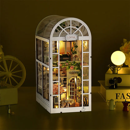 Book Nook Kit Coffee Shop Sunlight Room Dollhouse Booknook 3D Wooden Puzzle Miniature Doll House For Bookshelf Insert Furniture