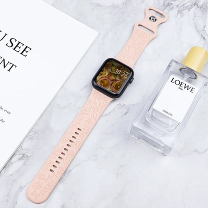 Engraved Strap for Apple Watch Ultra Band 2 49mm 45mm 44MM 38 40mm 41mm Floral Bracelet Fashion IWatch Series 9/8/7/6/5/4/3/se