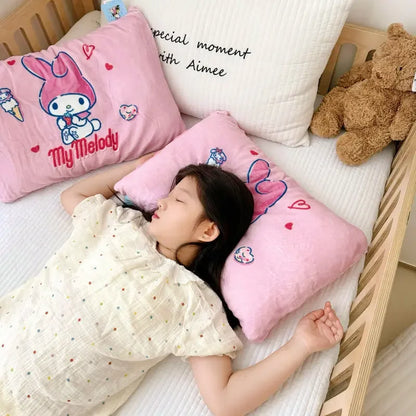 Sanrio Cartoon Hello Kitty Cinnamoroll Kuromi My Melody Autumn and Winter Plush Double-sided Pillowcase Children's Bedding Gift
