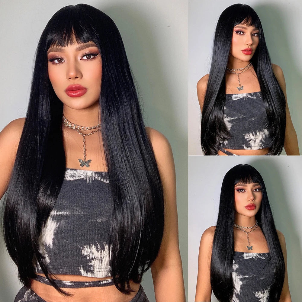Long Straight Blonde Synthetic Wigs highlight Golden Hair Natural Female wig Middle Part Wigs For Cosplay Party Heat Resistant