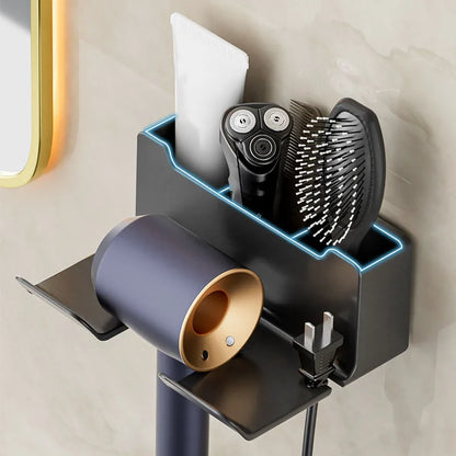 Wall mounted non perforated hair dryer storage rack