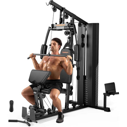 Tools.Home Gym with 154LBS Weight Stack, Multi Exercise Equipment with Leg Press, Cable Machine Exercise Equipment