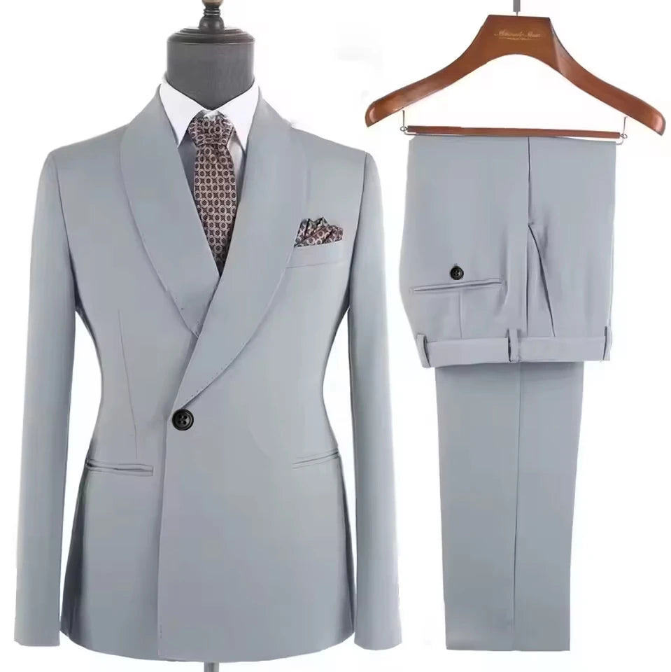 Men’s Double‑Breasted Suit Set – Metal Buckle Edition (Blazer + Trousers)