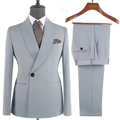Men’s Double‑Breasted Suit Set – Metal Buckle Edition (Blazer + Trousers)