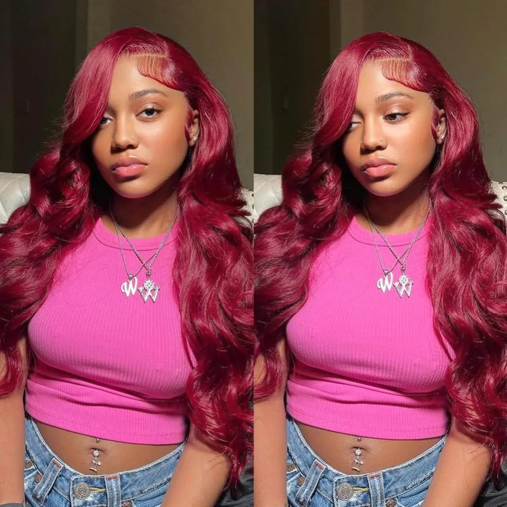 220 Density 13x6 Hd Lace Front Wig 40 Inch 99J Burgundy Hd Transparent 13x4 Body Wave Human Hair Lace Frontal Wig for Women