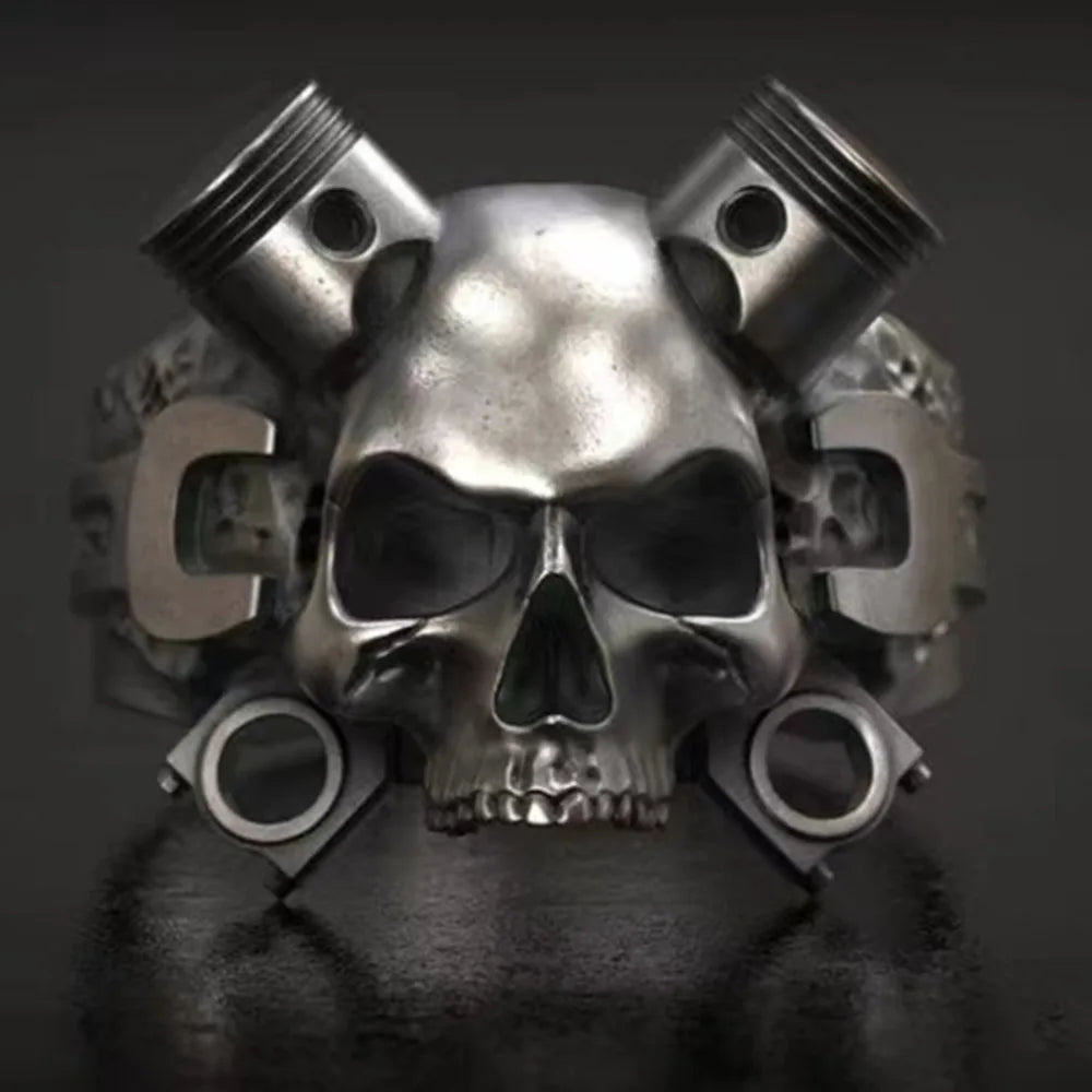 Hip-hop Retro New Simple Steampunk Heavy Skull Ring Gothic Wrench Screw Skull Ring Men and Women Rock Street Party Accessories