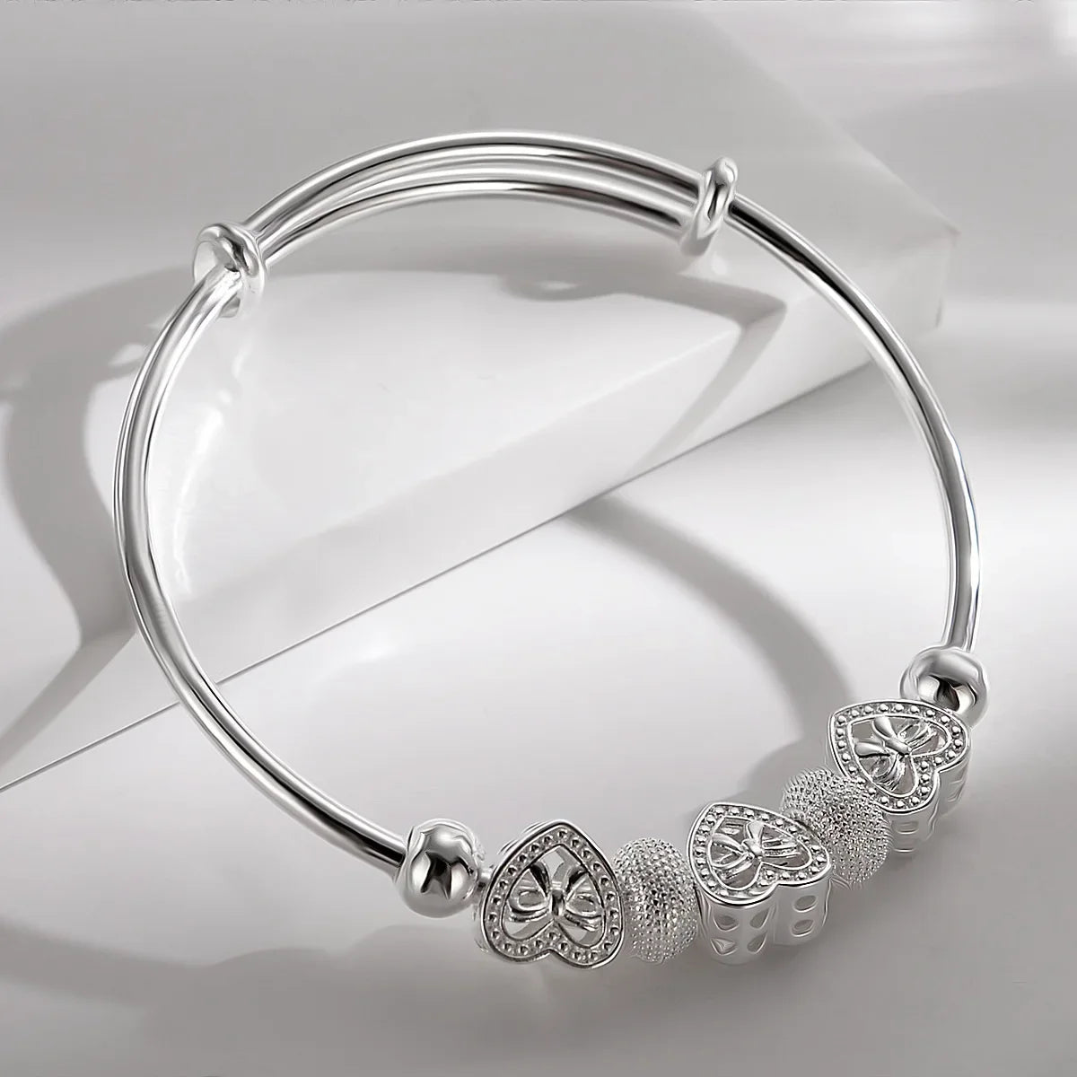 Trendy 925 Sterling Silver Bangles Bracelet Charms