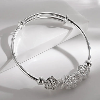 Trendy 925 Sterling Silver Bangles Bracelet Charms
