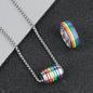 Fashion Rainbow Pride Jewelry Set for Men Women Stainless Steel Colorful Enamel Stripe Pendant Necklace Ring LGBT Gay Love Gift