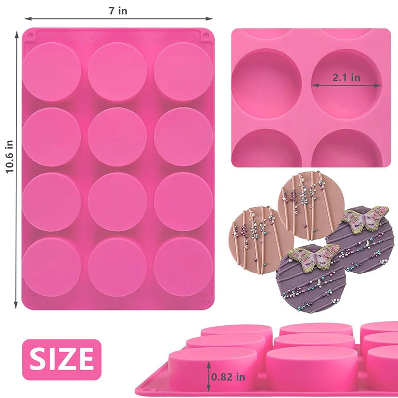 Round Chocolate Cookie Molds Oreo Chocolate Silicone Mold 12-Cavity Cylinder Silicone Molds for Jelly Mini Cakes Muffin Baking