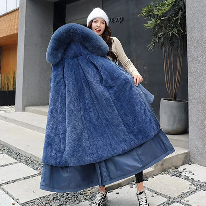 2025 New Winter Jacket Women's Parkas Thick Warm Fur Lining Long Parka Female Hooded Fleece Padded Coat Distachable Outwear 5XL