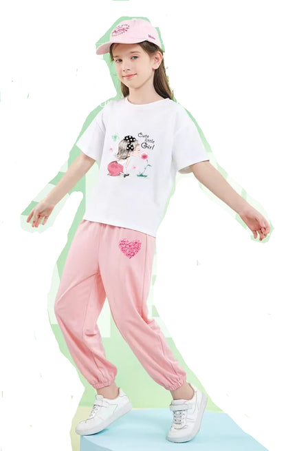 Teens Girls' 2-Piece Fashion Outfit: Princess Short Sleeve T-Shirt and Long Pants Tracksuit Set