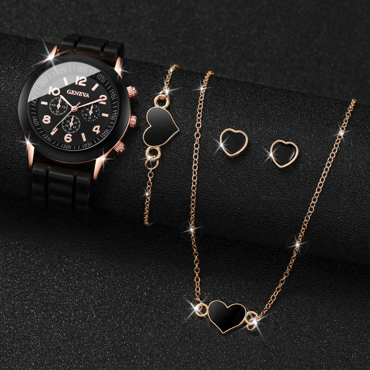 4pcs/set Women Silicone Band Watches Fashion Women Heart Jewelry (Without Box)