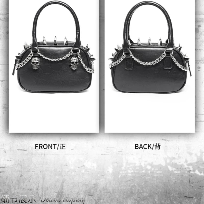 Punk Skull Chain Mini Crossbody – Fashion Square Bag with Decorative Hardware