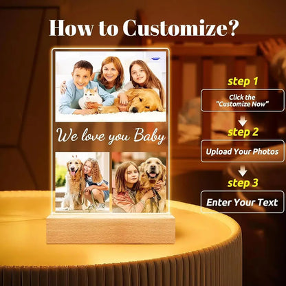 Personalized Mothers Day Gifts for Mom/Dad/Baby/Family Birthday Custom LOVE Picture Frame With Photos Night Light Acrylic Plaque