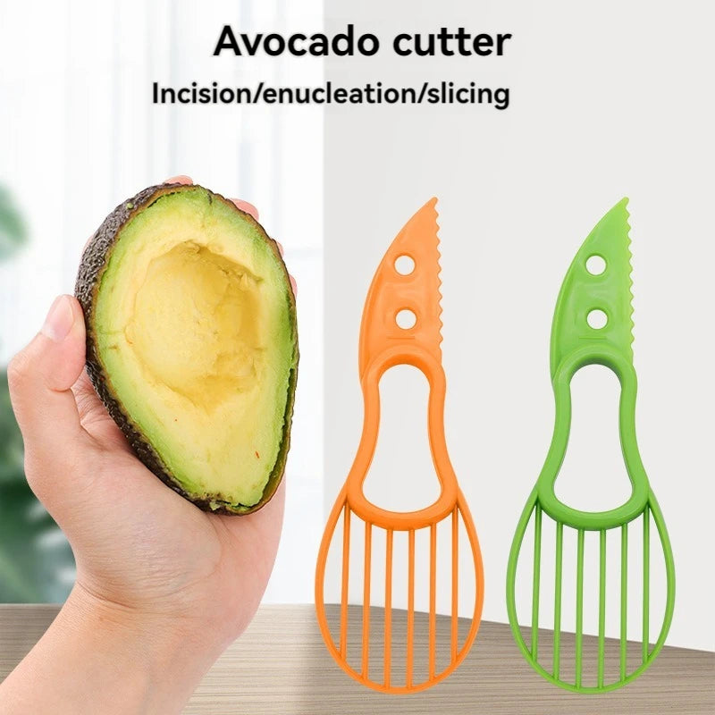 3 In 1 Avocado Slicer Shea Corer Butter Fruit Peeler Cutter Pulp Separator Plastic Knife Kitchen Vegetable Tools Kitchen Gadgets