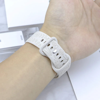 Engraved Strap for Apple Watch Ultra Band 2 49mm 45mm 44MM 38 40mm 41mm Floral Bracelet Fashion IWatch Series 9/8/7/6/5/4/3/se