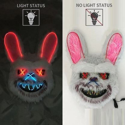 LED Glowing Cosplay Bloody Rabbit Mask Halloween Scary Killer Bloody Bunny Bear Headgear Carnival Masquerade Horror Costume Prop