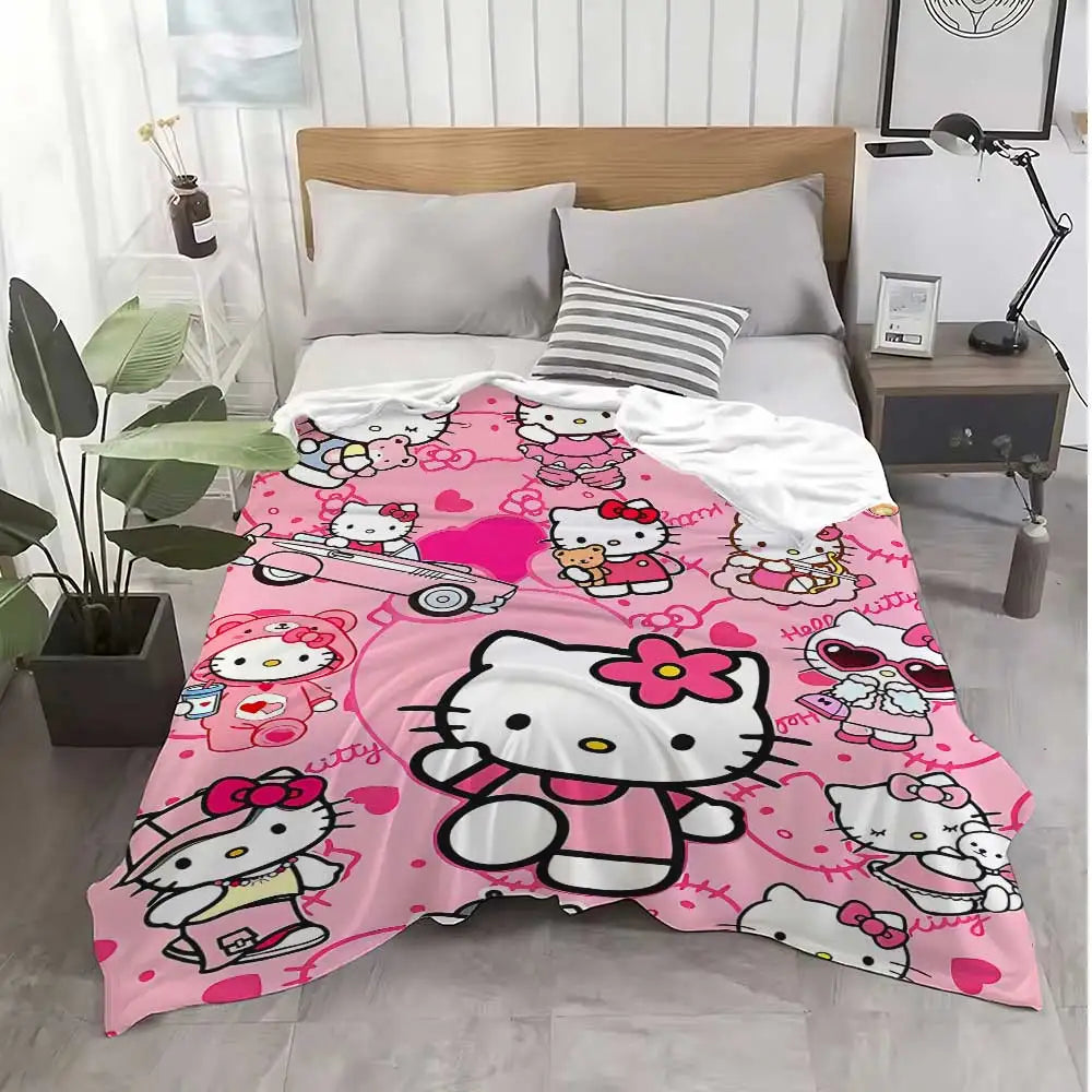 Kawaii Cat Hellos Fluffy Soft Blankets and Throws Blanket Bed Throw Blanket Luxury Home Interior Microfiber Bedding Sofa Knee &