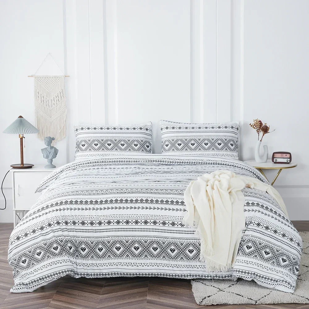 Bohon Paisley Duvet Cover Set Black White Print 3pcs Bedding Sets Luxury Pillow Case Queen and King Size Cotton Bedding Sets