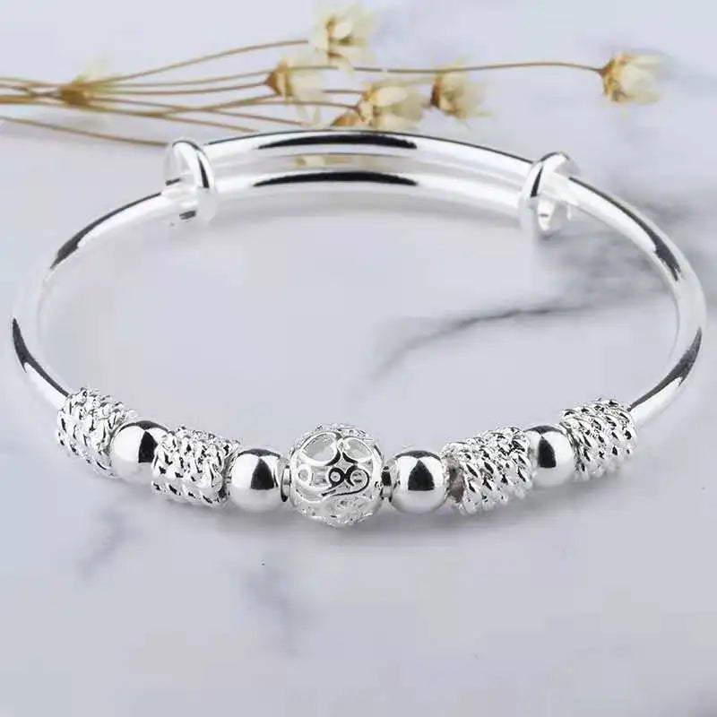 925 Sterling Silver Full-blown Flowers Bracelet