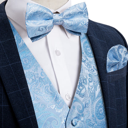 Suit Vest With Bow Tie Pocket Square Cufflinks Tuxedo Waistcoat for Men