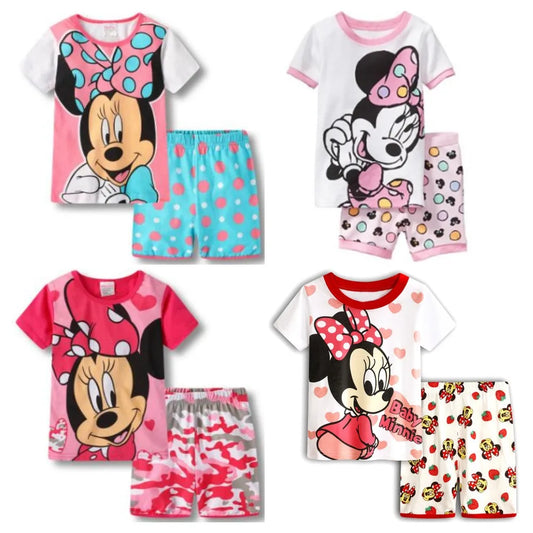 Children's Minnie Pajamas Set: Cartoon Girl Short Sleeve Nightgown, Home Clothing for Girls