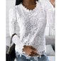 Women Lace Hollow T Shirt Top Fashion Round Neck Long Sleeve Office Lady Blouses Casual Vintage High Street Boho Tops All Season
