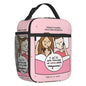 Custom cartoon-printed lunch bag featuring ladies, nurses, and doctors. Thermal insulated, reusable, and multifunctional, perfect for kids' food bento boxes.