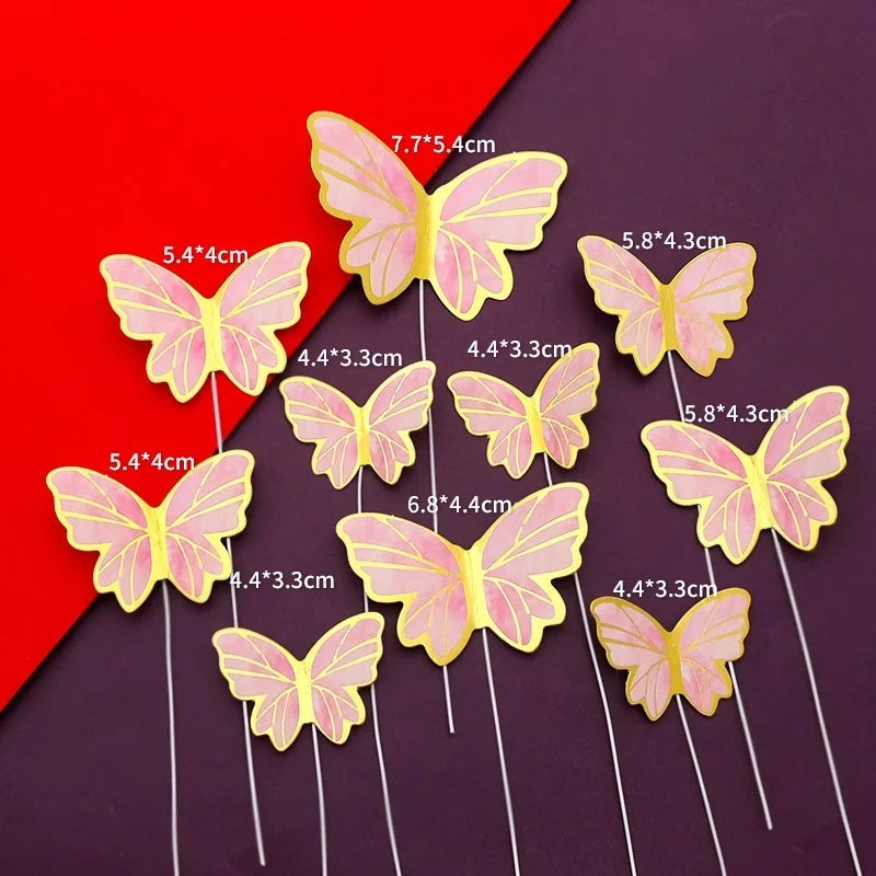 Butterfly Cake Topper Flower Happy Birthday Wedding Anniversary Cupcake Toppers Decoration Kids Girl Party Diy Baking Supplies