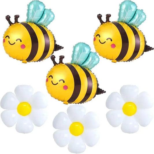 Large Bee & White Daisy Foil Balloon for Kids’ Party Décor