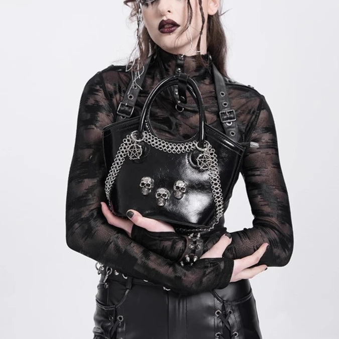 Devil Fashion Gothic Bucket Bag – Portable Punk Crossbody Handbag for Women