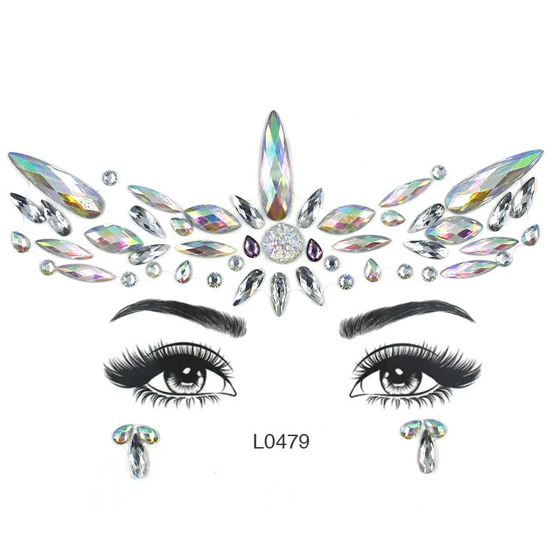 3D Sexy Face Tattoo Crystal Stickers Temporary Tattoos Glitter Fake Tattoo Rhinestones Masquerade Women Party Face Jewels Tattoo