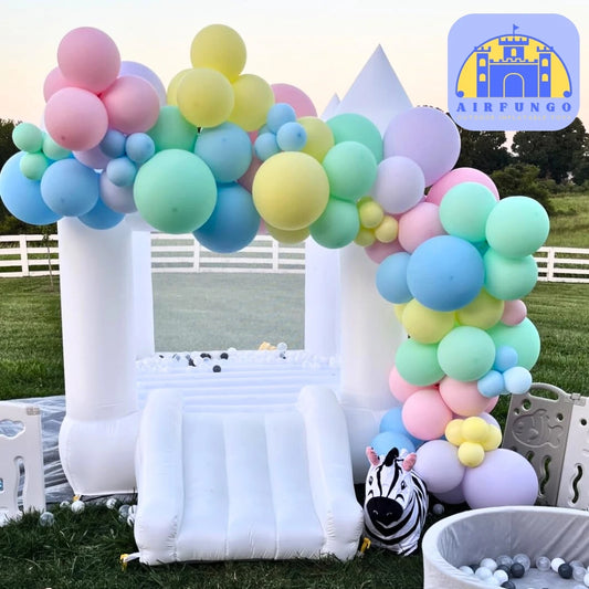 80%-New 6/9/13ft Soft Play White Bounce House With Slide Ball Pit Party Customization Inflatable Mini Bouncy Castle With Blower