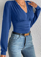 Women's Sexy Deep V Neck Long Sleeve Solid Blouse Slim Elegant