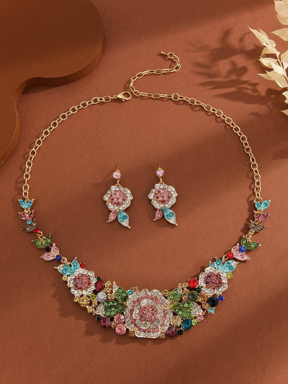 Mother’s Day Jewelry Gift:Luxury 3Pcs Rhinestone Flower Set for Women,Elegant Necklace&Dangle Earrings for Party Wedding Banquet