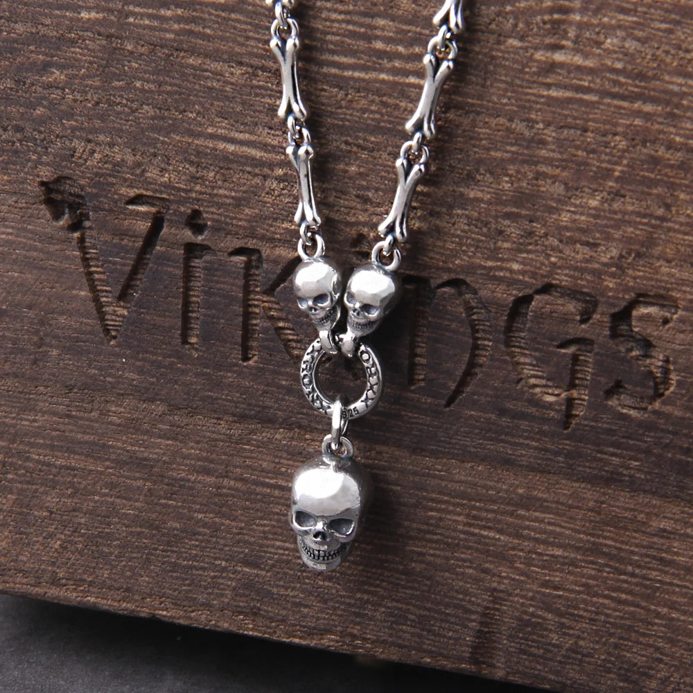 Vintage Gothic Punk Male Female S925 Sterling Silver Skull Chain Necklace for Men Women Jewelry Accessories