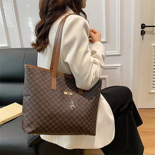 Classic Women Tote Bag, Synthetic Leather Geometric Design for Women Handbag Shoulder Bag, Large Capacity Shopping Travel Bag