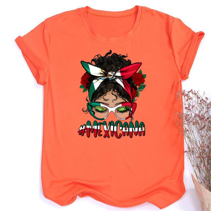 Mexicana Printed Women Top Women's Mexican Flag Pattern Casual T-shirt Summer Round Neck Short Sleeve Shirts Outfits