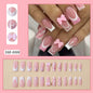 24Pcs Pink Leopard Print French Tips False Nails Short Square Head 3D Black Bowknot Fake Nails Acrylic Full Cover Press on Nails