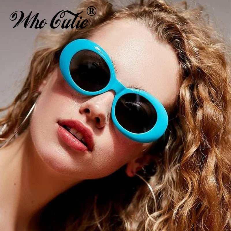 WHO CUTIE Vintage Small Oval Sunglasses Men Women Brand Designer 90S Retro White Leopard Frame Shades Sun Glasses OM524