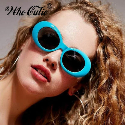 WHO CUTIE Vintage Small Oval Sunglasses Men Women Brand Designer 90S Retro White Leopard Frame Shades Sun Glasses OM524