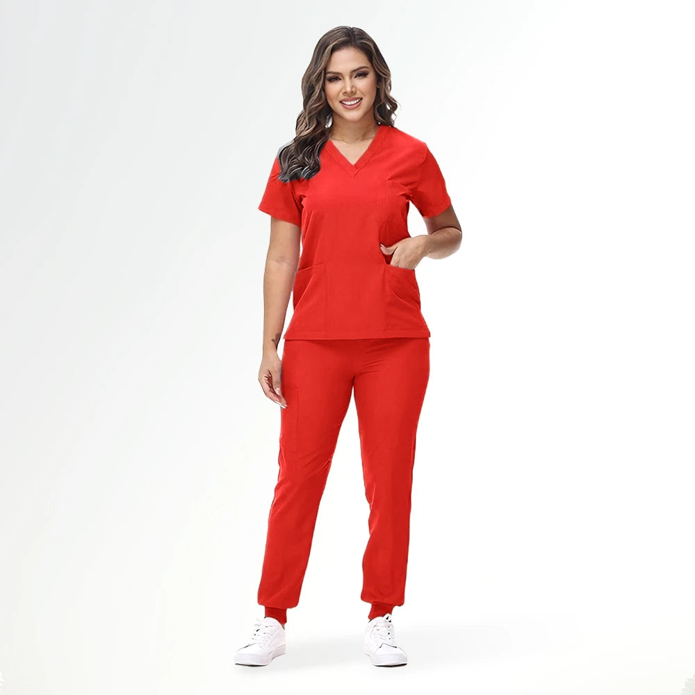 Stretchy Nurse Uniforms V-neck Top Jogger Pants Scrub Sets Surgical Workwear Dentist Nursing Suit Hospital Doctor Outfit S21