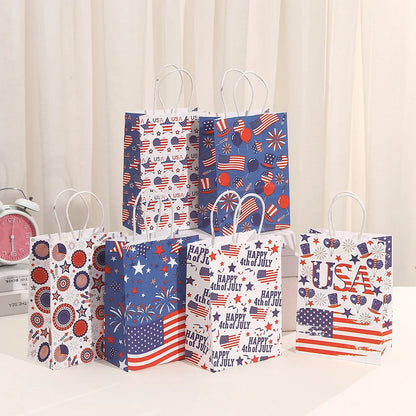 6Pcs Independence Day Theme Party Paper Gift Bags American Flag Patriotic Candy Packing Bag 4th of July Party Party Decoration
