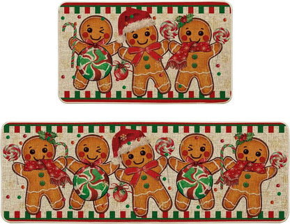 1/2PCS Lovely Christmas Gingerbread Man Crystal Velvet Kitchen Floor Mat