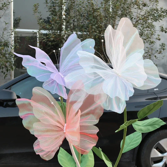 50CM Outdoor Photography Artificial Handmade Floral Arrangement Plastic Flower Large Silk Butterfly Wedding Decoration Props