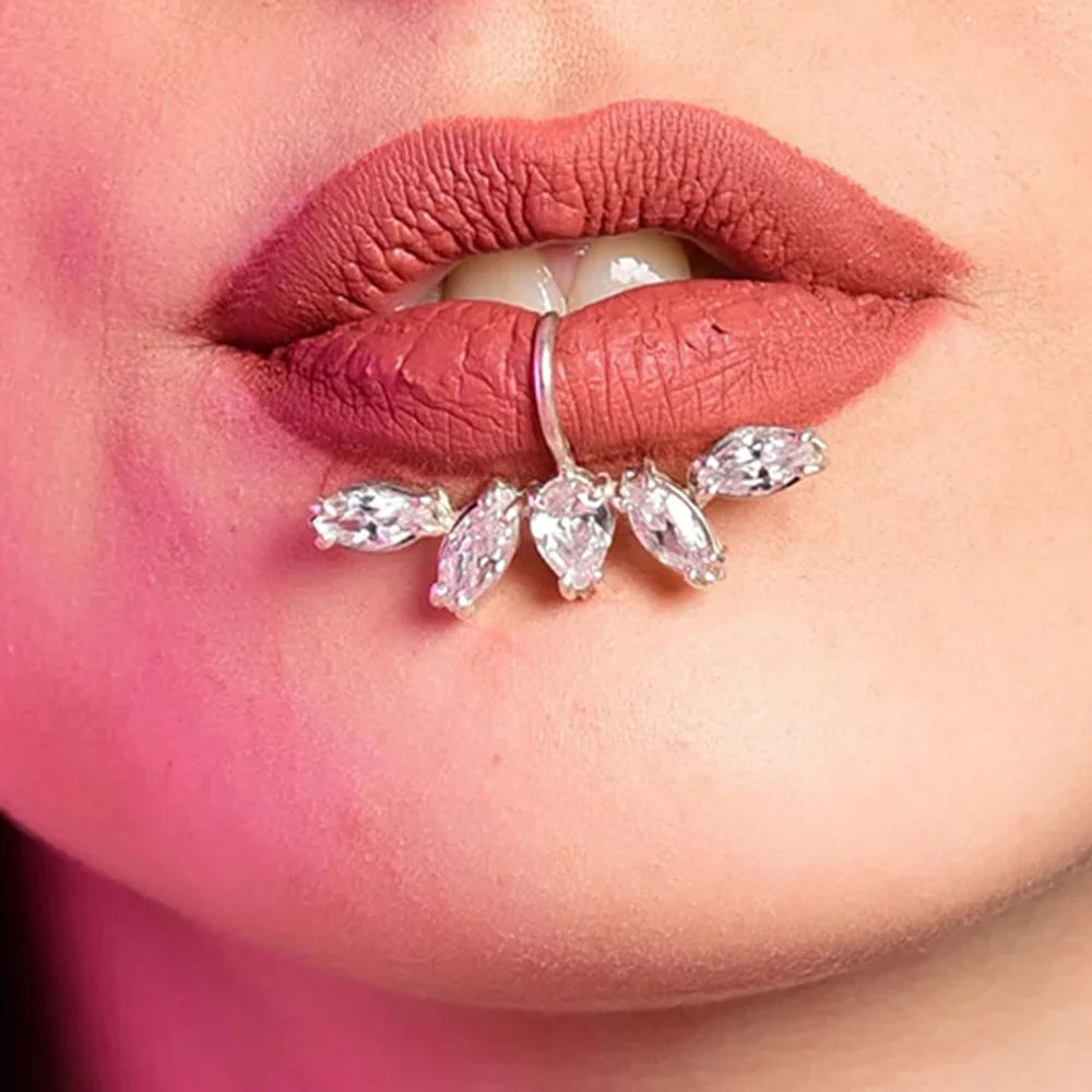 Stonefans Crystal Dangle Lip Ring Clip Fake Piercing Jewerly Hip Hop Geometric Lip Cuff Jewelry Non Pierced Accessories Women