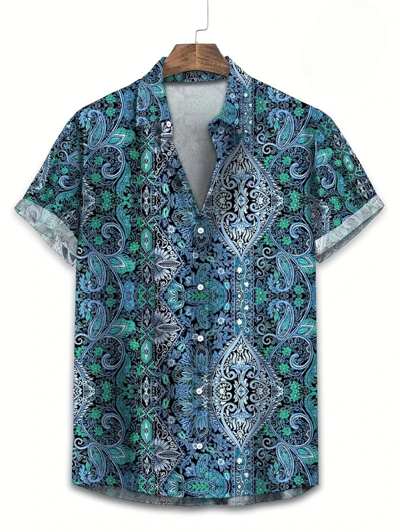 Men’s 3D Paisley Hawaii Shirt – Oversized Boho Summer Top