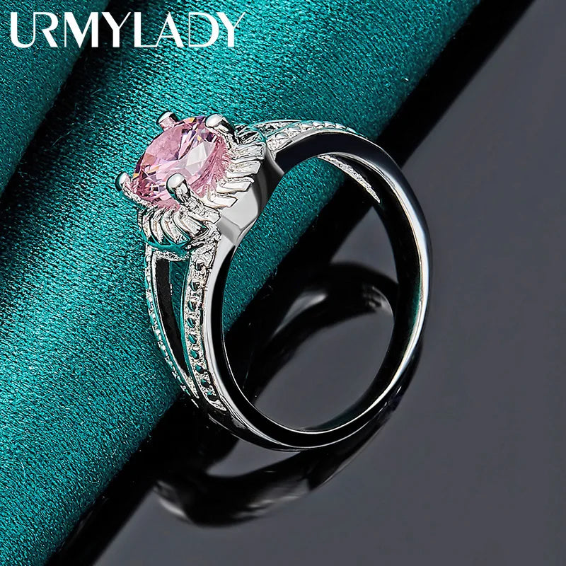 925 Sterling Silver Charm Pink Zircon 7-10 # Ring